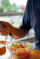 Image showing man eating healthy food it an restaurant