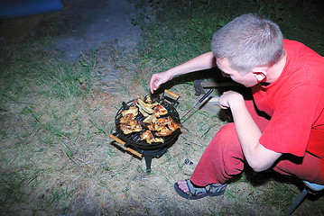 Image showing preparing chicken on grill