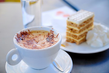 Image showing cake and coffee on table