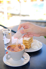 Image showing cake and coffee on table