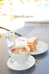 Image showing cake and coffee on table