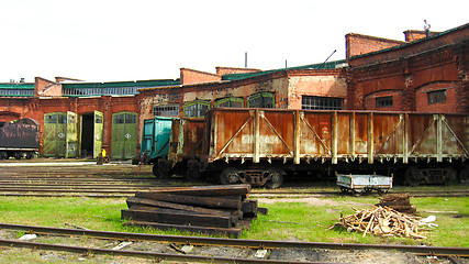 Image showing Steam locomotives in locomotive depot