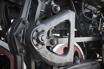 Image showing Details of an old steam locomotive, a close up