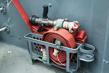 Image showing Fire hose on a deck of the ship