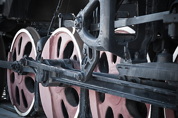 Image showing Details of an old steam locomotive, a close up