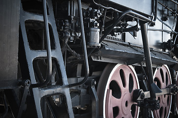 Image showing Details of an old steam locomotive, a close up