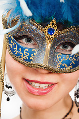 Image showing young woman in Carnival mask 