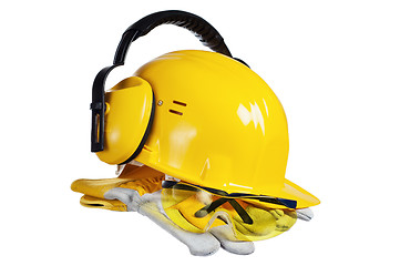 Image showing Safety gear kit close up over white 