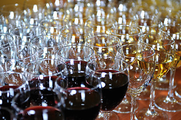 Image showing red wine glasses backgound party