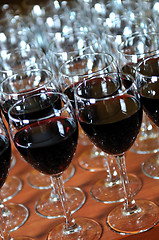 Image showing red wine glasses backgound party