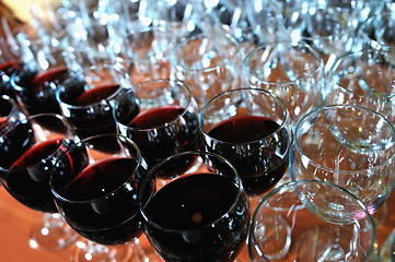 Image showing red wine glasses backgound party