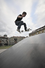 Image showing Boy practicing skate in a skate park