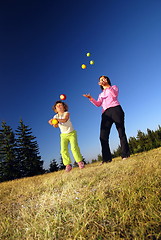 Image showing Food balancing concept with girls in nature