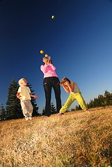 Image showing Food balancing concept with girls in nature