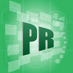 Image showing pixelated words pr (public relations) on digital screen