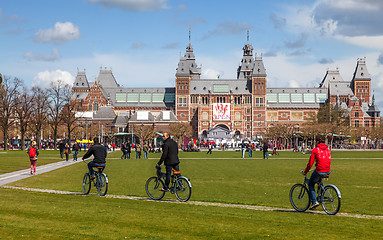 Image showing Riding Bicycles in Amsterdam