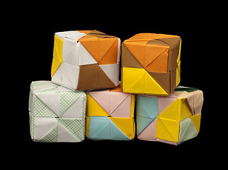 Image showing Paper cubes folded origami style.