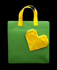 Image showing Green shopping bag with heart.