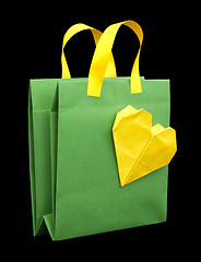Image showing Green shopping bag with heart.