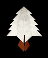 Image showing White christmas tree made of paper. Origami evergreen tree