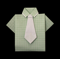 Image showing Isolated paper made green plaid shirt.