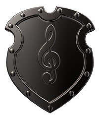 Image showing clef on metal shield