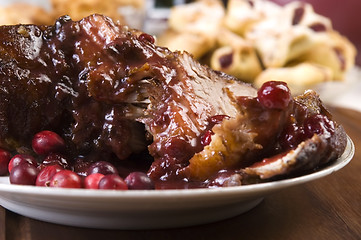 Image showing Delicious Scrambled Grilled meat with cranberry sauce 