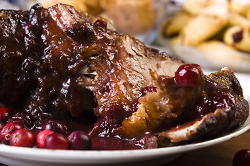 Image showing Delicious Scrambled Grilled meat with cranberry sauce 