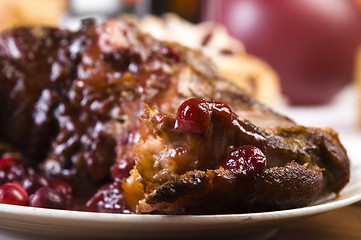 Image showing Delicious Scrambled Grilled meat with cranberry sauce 