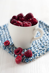 Image showing Fresh raspberries in cup