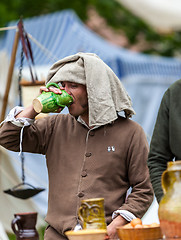 Image showing Medieval Man Drinking Wine