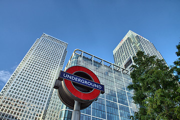 Image showing LONDON - SEP 27: The London Underground sign outside the Canary 