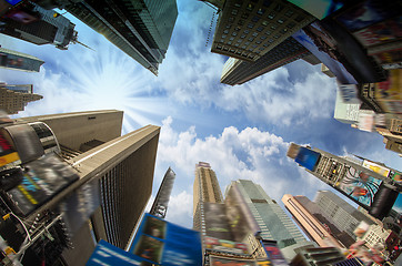 Image showing Dramatic Sky above Giant Skyscrapers, fisheye view