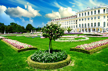 Image showing Park Garden and Flowers with Ancient Building
