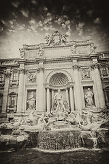 Image showing Autumn sunset above Trevi Fountain - Fontana di Trevi in Rome