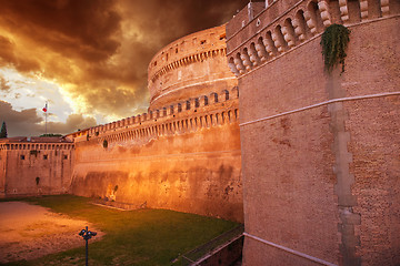 Image showing Castel Santangelo at autumn sunset, beautiful side view - Rome