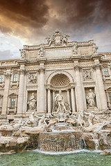 Image showing Autumn sunset above Trevi Fountain - Fontana di Trevi in Rome