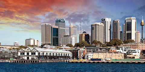 Image showing Skyscrapers of Sydney Harbour in Port Jackson, natural harbour o