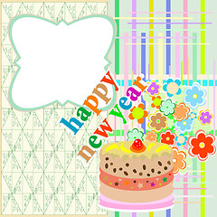 Image showing new year cupcake with flowers on new year background
