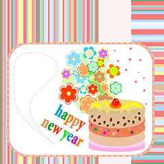 Image showing New Year cakes on abstract background with flowers