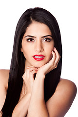 Image showing Beauty hair and red lipstick