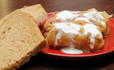 Image showing stuffed cabbage and black bread