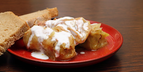 Image showing stuffed cabbage over red plate