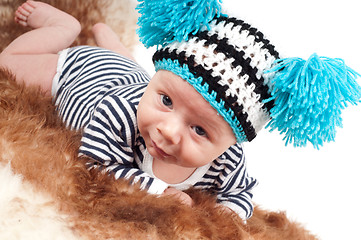 Image showing Newborn baby striped hat