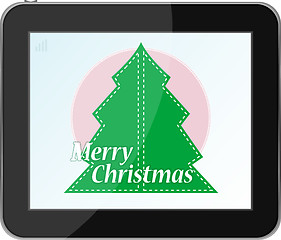 Image showing new year and christmas tree on tablet pc