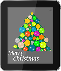 Image showing Elegant christmas tree with balls on tablet pc