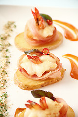 Image showing Shrimp On Potato Slices