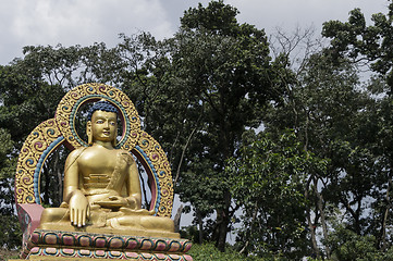 Image showing golden buddha with trees in background