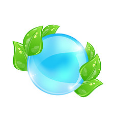 Image showing Water bubble with eco green leaves