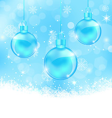 Image showing Winter background with Christmas balls and snowflakes